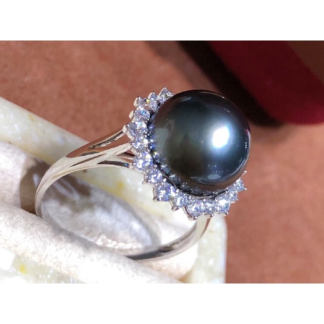☆高級 タヒチ黒蝶パール☆✨11.5mm &0.42ダイヤモンド K18リング
