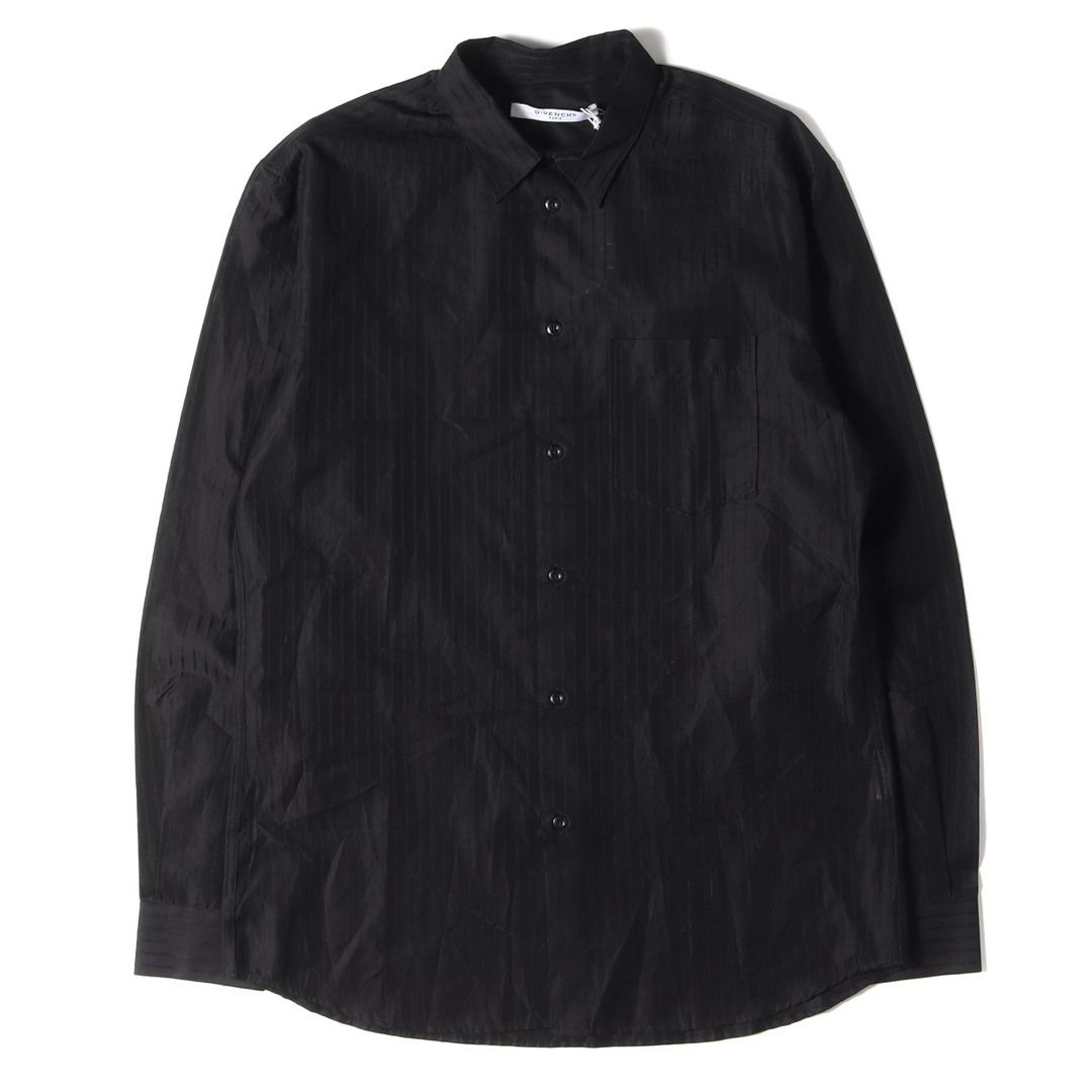 GIVENCHY - GIVENCHY ジバンシィ シャツ リボン付き シャドーストライプ コットンシャツ ブラック 黒 41 トップス 長袖