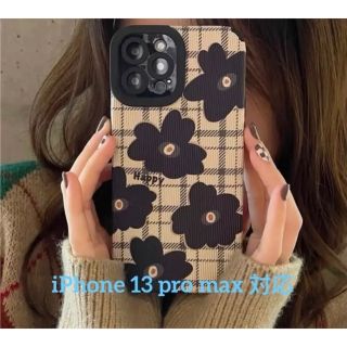 新品 iPhone13 pro max iPhoneケース ブラック 花柄 北欧(iPhoneケース)