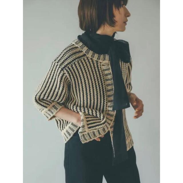 【CLANE】STRIPE CABLE HALF SLEEVE CARDIGAN