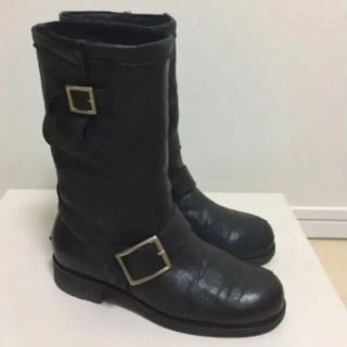 ジミーチュウ 黒 バイカーブーツ 34 1/2 ファー付 34.5