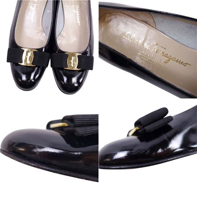 Salvatore Ferragamo(サルヴァトーレフェラガモ)のサルヴァトーレ フェラガモ パンプス ヴァラ パテントレザー シューズ レディース 靴 6.5C(24cm相当) ブラック レディースの靴/シューズ(ハイヒール/パンプス)の商品写真