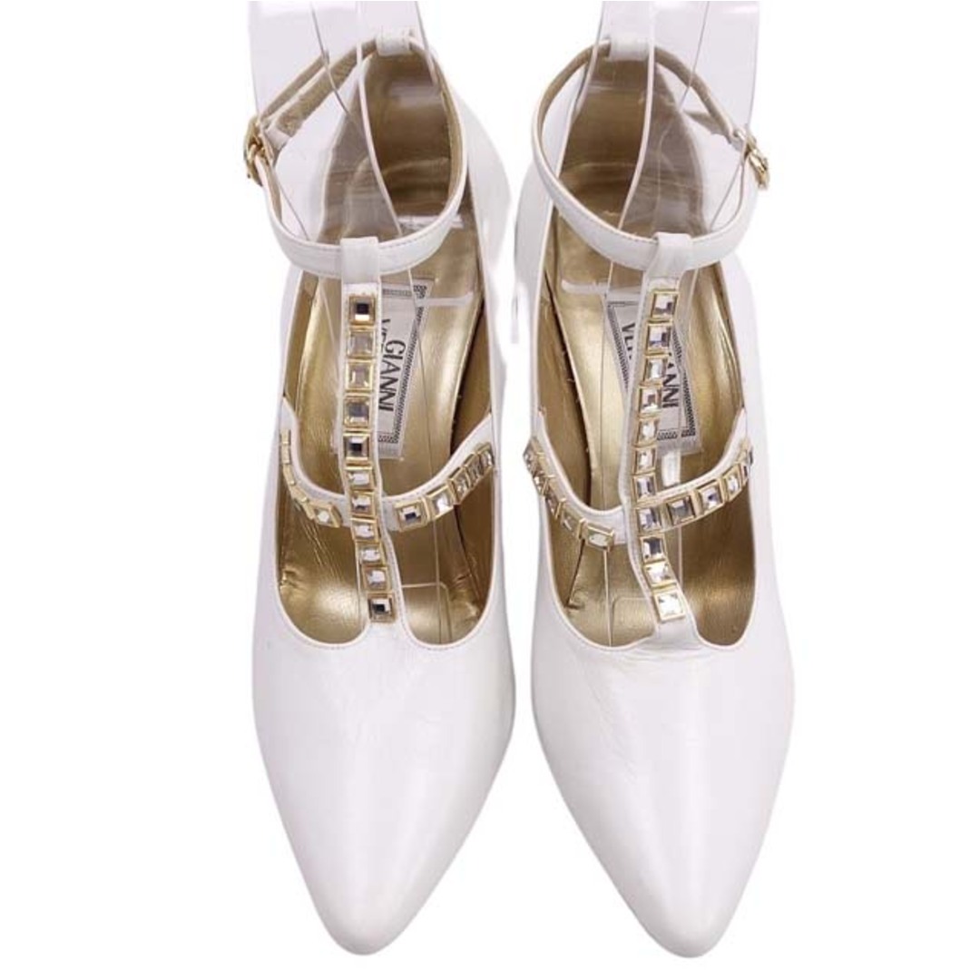 Gianni Versace(ジャンニヴェルサーチ)のVintage ジャンニヴェルサーチ パンプス ビジュー ストラップ カーフレザー シューズ 靴 レディース 36(23cm相当) ホワイト レディースの靴/シューズ(ハイヒール/パンプス)の商品写真