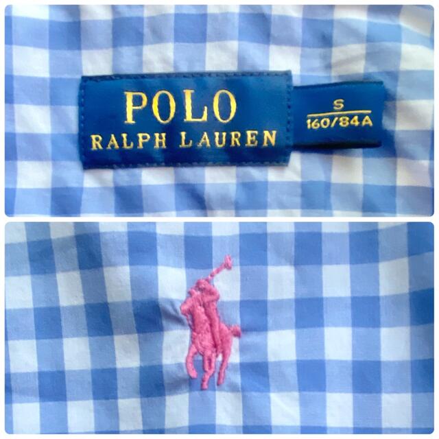 POLO RALPH LAUREN(ポロラルフローレン)のポロラルフローレン　ギンガムチェック長袖シャツ　ライトブルー×ピンクのポニー刺繍 レディースのトップス(シャツ/ブラウス(長袖/七分))の商品写真