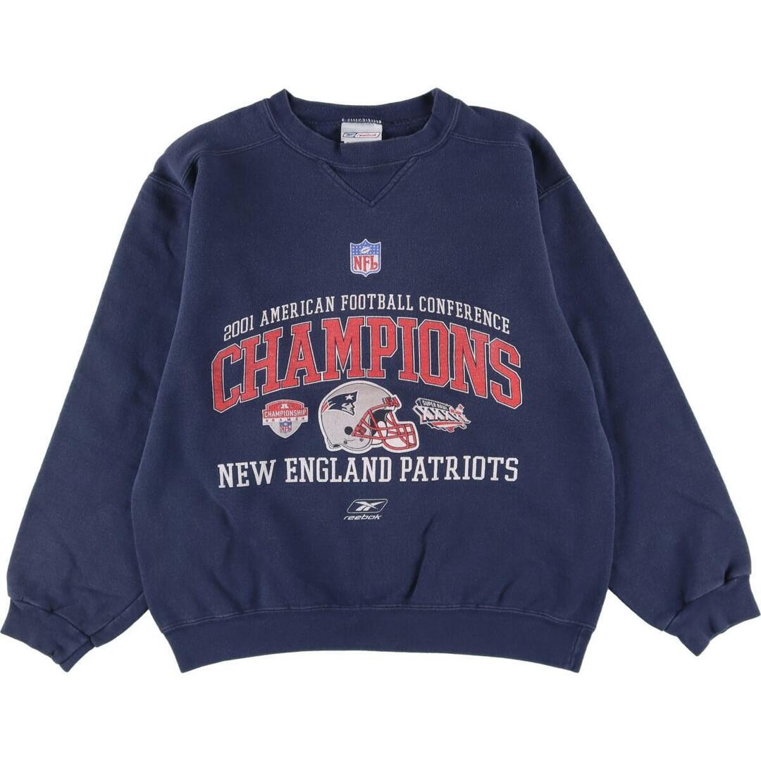 リーボック Reebok NFL NEW ENGLAND PATRIOTS ニューイングランドペイトリオッツ SUPER BOWL XXXVI スーパーボウル プリントスウェットシャツ トレーナー カナダ製 メンズM /eaa269095