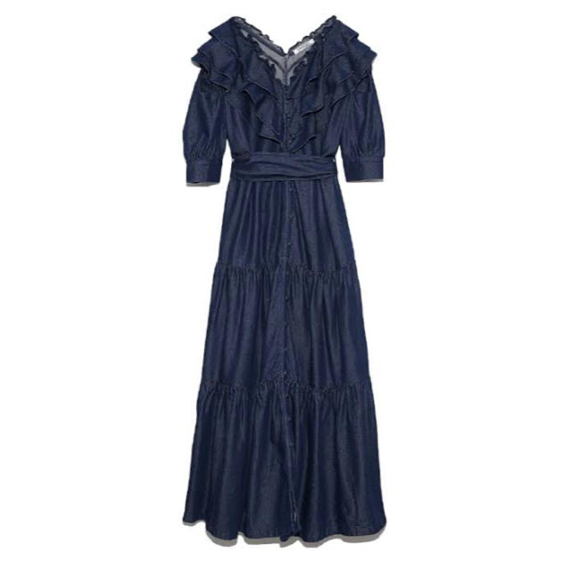 SNIDEL(スナイデル)の新品　スナイデル　FRILL LONG DRESS 新木優子　コラボ　サイズ1 レディースのワンピース(ロングワンピース/マキシワンピース)の商品写真