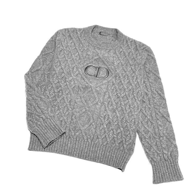 【超美品】DIOR CDロゴ 刺繍 ケーブルニット セーター カシミヤ100%