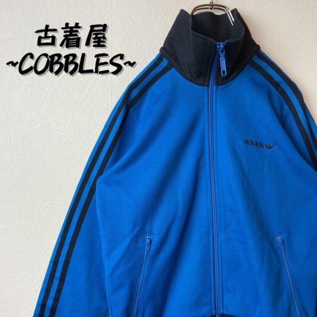 【人気トラックジャケット】adidasトレフォイル刺繍ロゴジャージブルーM