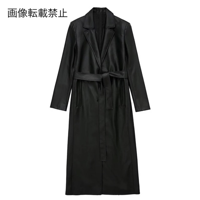 10月新作9509◆black フェイクレザー PU ロングコート