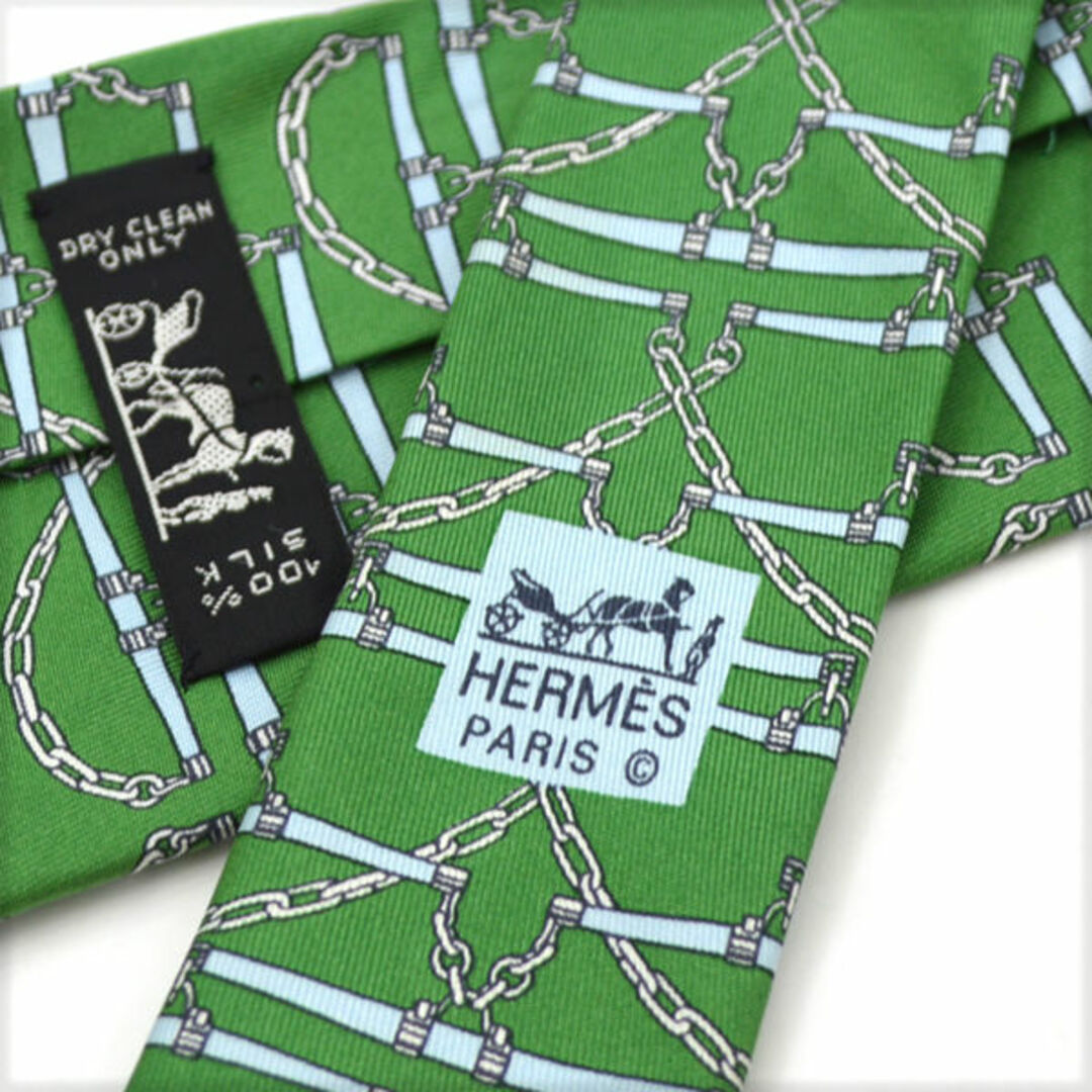 Hermes(エルメス)のHERMES / エルメス ■ ネクタイ 鎖柄 グリーン シルク メンズ / MEN / 男性 / ボーイズ / 紳士 ブランド 中古 [0990010460] メンズのファッション小物(ネクタイ)の商品写真