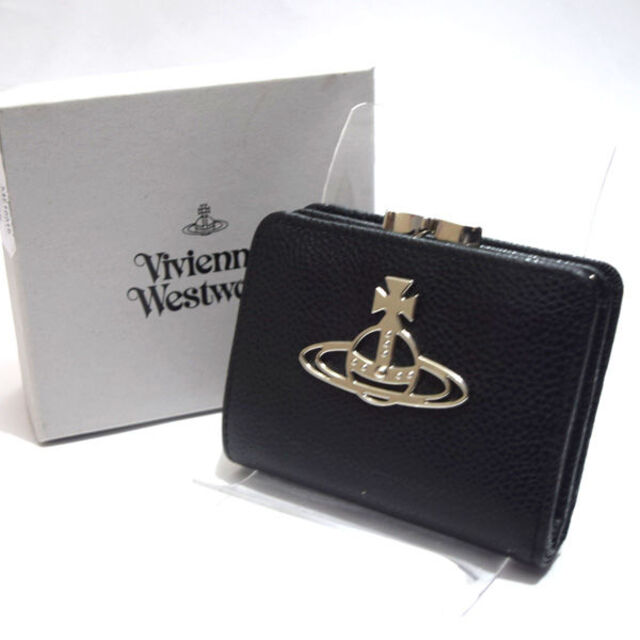 Vivienne Westwood(ヴィヴィアンウエストウッド)のVivienne Westwood / ヴィヴィアンウエストウッド ■ KELLY 口金二つ折りコンパクト財布 レザー 黒 ORB 財布 / サイフ / ウォレット / wallet / コイン VW1 中古 [0990010920] レディースのファッション小物(財布)の商品写真