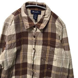 アートヴィンテージ(ART VINTAGE)の【希少】DENIM&CO ヴィンテージ チェック 長袖シャツ L 茶色 古着(シャツ/ブラウス(長袖/七分))