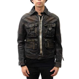 ディースクエアード(DSQUARED2)のディースクエアード／DSQUARED2 ブルゾン ジャケット JKT アウター メンズ 男性 男性用レザー 革 本革 ブラック 黒  ヴィンテージ加工 ミリタリー(ダッフルコート)