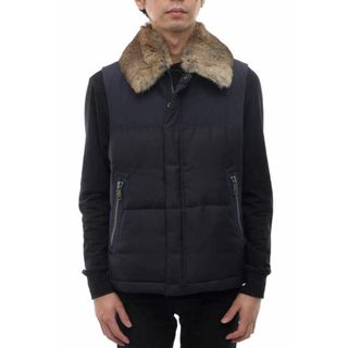 バーバリーブラックレーベル／BURBERRY BLACK LABEL ダウンベスト ダウンジャケット JKT アウター メンズ 男性 男性用コットン 綿 キャンバス ネイビー 紺  D1F15-214-28  バーバリーチェック ファー 毛皮(ベスト)