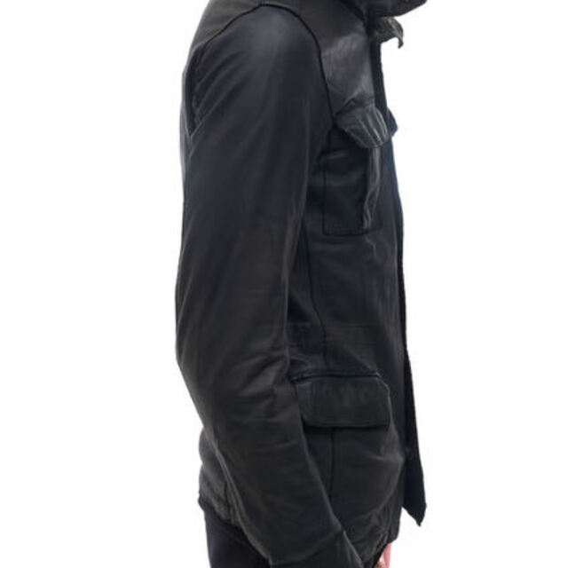 シシ／Sisii ブルゾン ジャケット JKT アウター メンズ 男性 男性用レザー 革 本革 ブラック 黒 M-65 Leather Jacket  ミリタリー ウォッシュ加工 M-65 ミリタリー フード付き