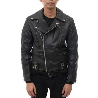 ロクロクロク トリプルシックス／666 ダブルライダース ジャケット JKT アウター メンズ 男性 男性用レザー 革 本革 ブラック 黒  ロンジャン 中綿 シボ革 シュリンクレザー(ダッフルコート)