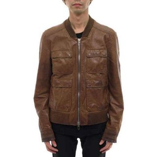 グッチ(Gucci)のグッチ／GUCCI ブルゾン ジャケット JKT アウター メンズ 男性 男性用レザー 革 本革 ブラウン 茶  211652 XM729 トリコカラー リブ ミリタリー ヴィンテージ加工(ダッフルコート)