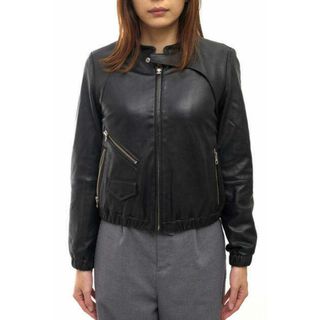 ポールスミス(Paul Smith)のポールスミス／Paul Smith シングルライダース ジャケット JKT アウター レディース 女性 女性用レザー 革 本革 ブラック 黒  裏地レオパード(ロングコート)