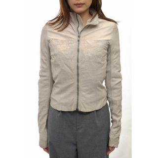 リックオウエンス(Rick Owens)のリックオウエンス／Rick Owens シングルライダース ジャケット JKT アウター レディース 女性 女性用レザー 革 本革 グレー 灰色  RP 3706 /LB ヴィンテージ加工(ロングコート)