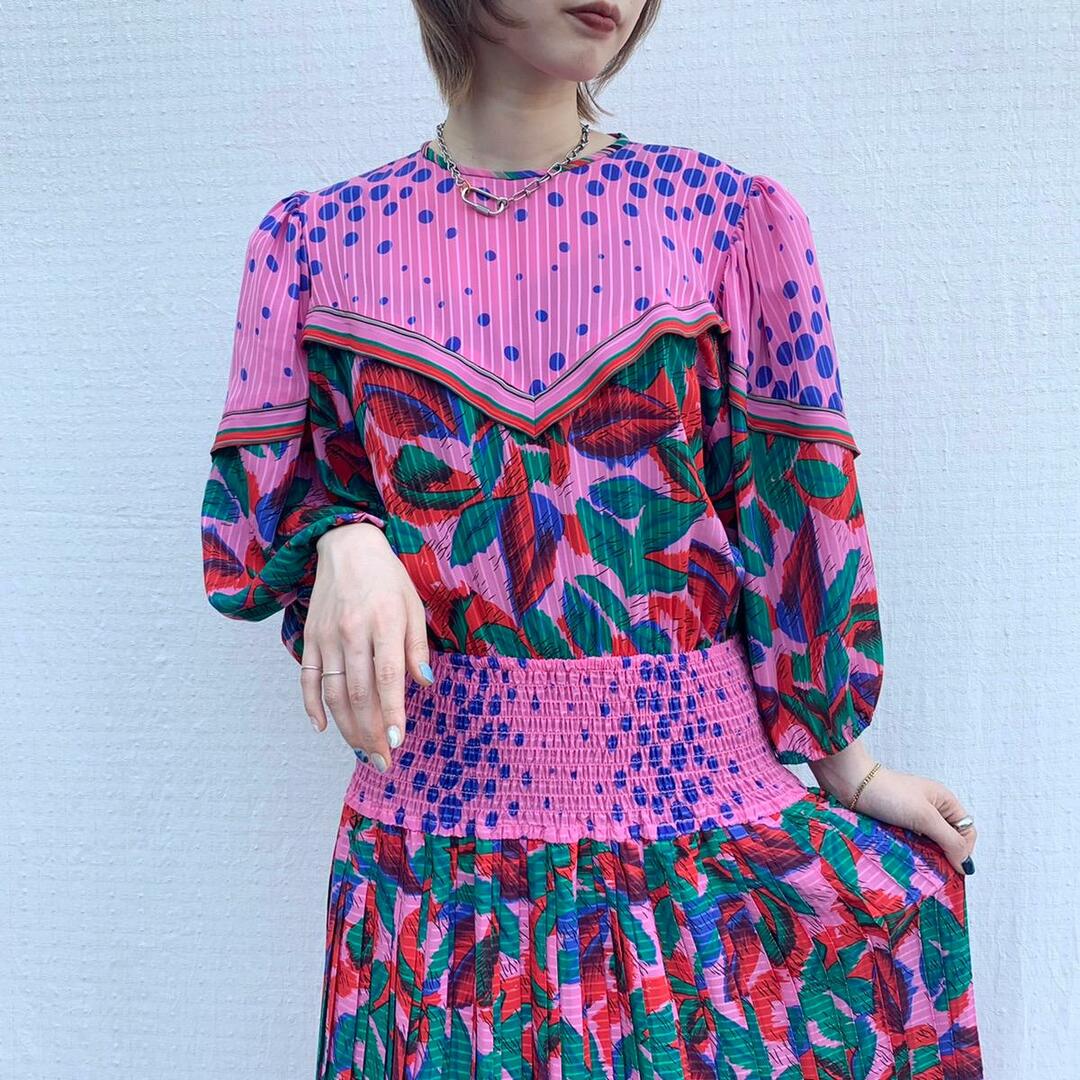 古着 80年代 スーザンフレイス Susan Freis 総柄 七分袖 古着 80年代 スーザンフレイス Susan Freis 総柄 七分袖