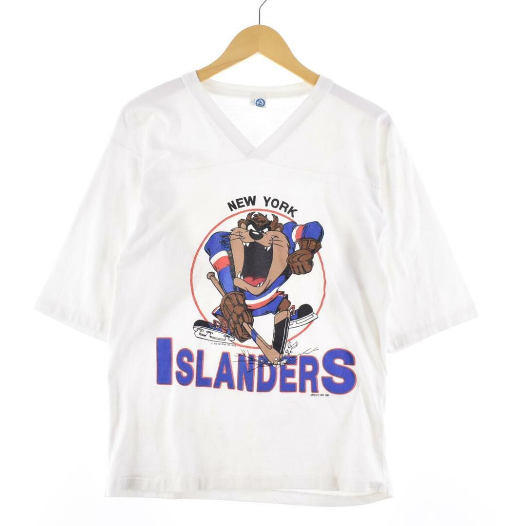 80年代 ARTEX NHL NEW YORK ISLANDERS ニューヨークアイランダーズ ルーニーテューンズ タズマニアンデビル Vネック フットボールTシャツ USA製 メンズM ヴィンテージ /eaa258094