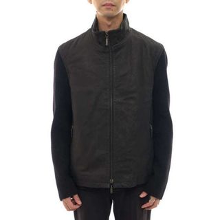 アルマーニ コレツィオーニ(ARMANI COLLEZIONI)のアルマーニ コレッツォーニ／ARMANI COLLEZIONI ブルゾン ジャケット JKT アウター メンズ 男性 男性用ウール 毛 レザー 革 ブラック 黒  ニット使い(ダッフルコート)