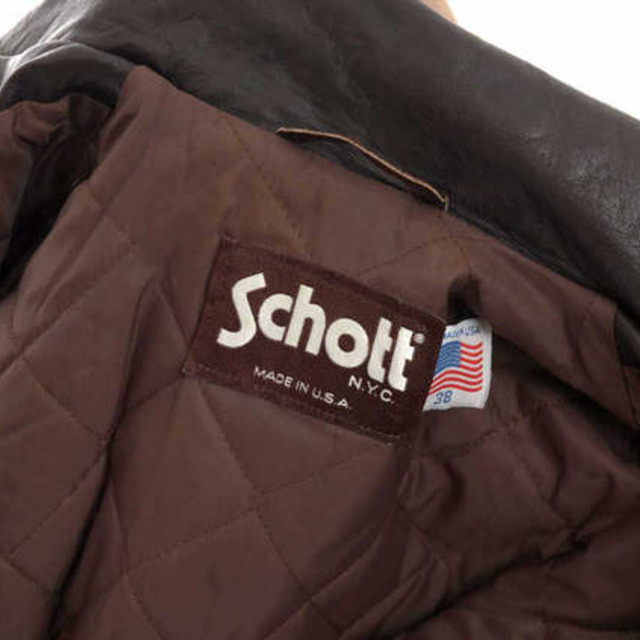 ショット／Schott シングルライダース ジャケット JKT アウター メンズ 男性 男性用レザー 革 本革 ダークブラウン 茶 ブラウン  Lot 181 ポリスマン 中綿 8