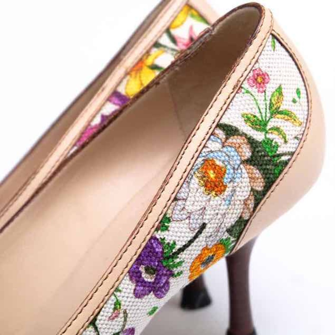グッチ/GUCCI パンプス シューズ 靴 レディース 女性 女性用コットン 綿 キャンバス レザー 革 オフホワイト 白 ホワイト 138711 フローラル 花柄 バンブー
