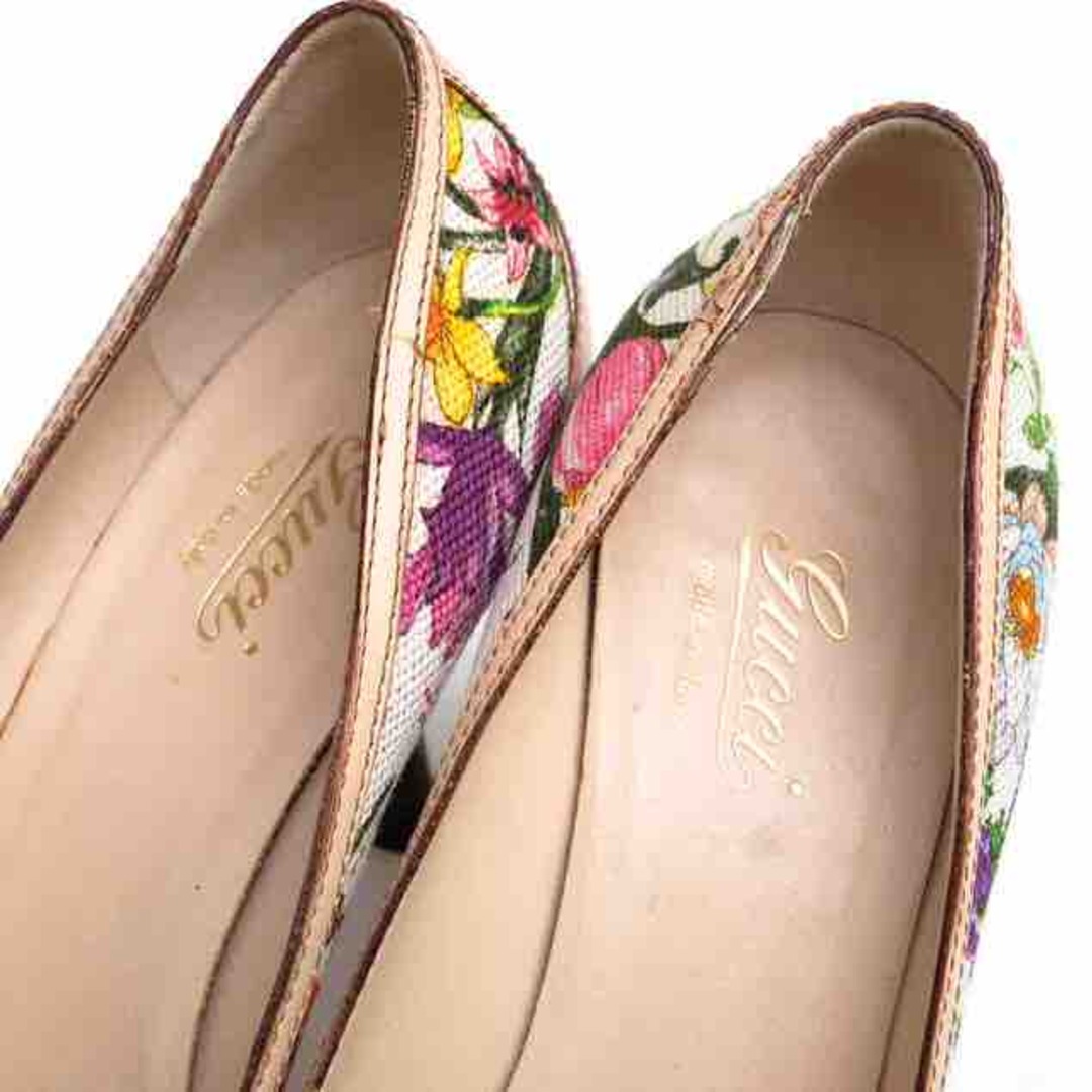 グッチ/GUCCI パンプス シューズ 靴 レディース 女性 女性用コットン 綿 キャンバス レザー 革 オフホワイト 白 ホワイト 138711 フローラル 花柄 バンブー