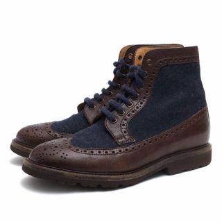 ブルネロクチネリ(BRUNELLO CUCINELLI)のブルネロクチネリ／BRUNELLO CUCINELLI レースアップブーツ シューズ 靴 メンズ 男性 男性用ウール 毛 レザー 革 ネイビー 紺  カントリーブーツ ウイングチップ Vibramソール(ブーツ)