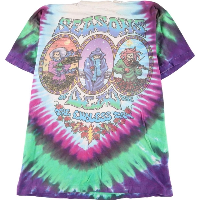 古着 90年代 LIQUID BLUE GRATEFUL DEAD グレイトフル デッド Seasons of The Dead Tour タイダイ柄 両面プリント バンドTシャツ バンT USA製 メンズXL ヴィンテージ /eaa261284 メンズのトップス(Tシャツ/カットソー(半袖/袖なし))の商品写真