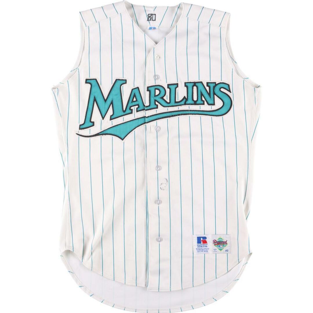 90年代 ラッセル Russell MLB MIAMI MARLINS マイアミマーリンズ ストライプ柄 タンクトップ ゲームシャツ ベースボールシャツ USA製 メンズM ヴィンテージ /eaa261124