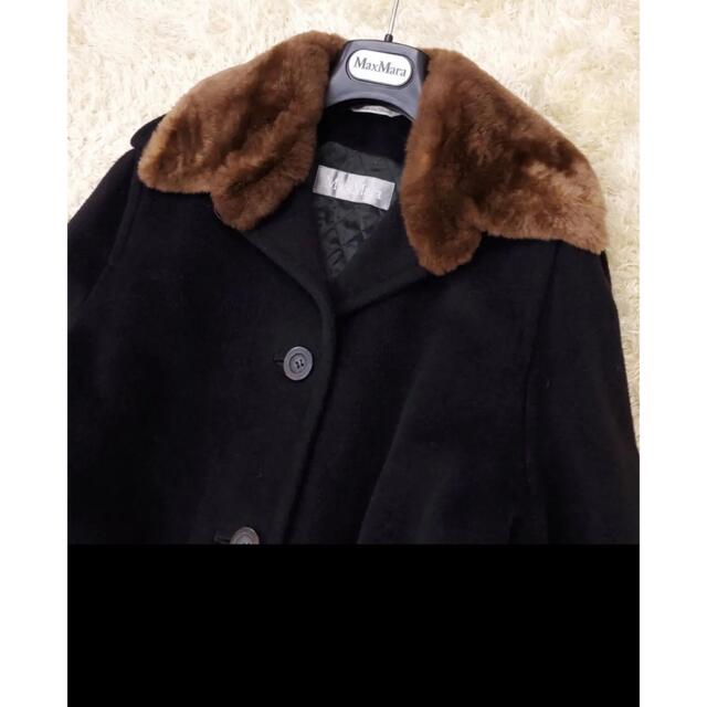 Max Mara(マックスマーラ)のマックスマーラ 銀タグ ベルテッドコート ファー ロング丈 ブラック 38 レディースのジャケット/アウター(ロングコート)の商品写真