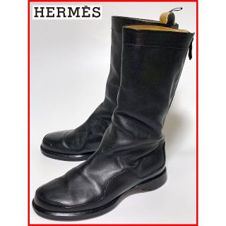 エルメス(Hermes)の美品 HERMES エルメス 7≒24.5cm ブーツ ジップ 黒 レディースf(ブーツ)