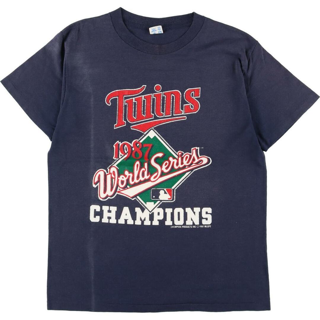 80年代 チャンピオン Champion トリコタグ MLB MINNESOTA TWINS ミネソタツインズ スポーツプリントTシャツ USA製 メンズL ヴィンテージ /eaa331568USA製年代