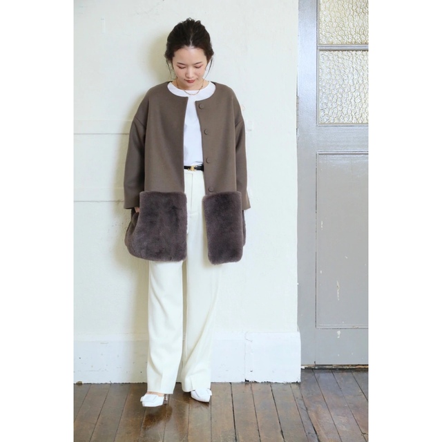 em. エムドット　Eco Fur Coat ノーカラーコート