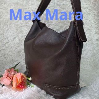 マックスマーラ(Max Mara)の美品 Max MaraマックスマーラA4ショルダーバッグ バケツ総柄 レザー 茶(ショルダーバッグ)