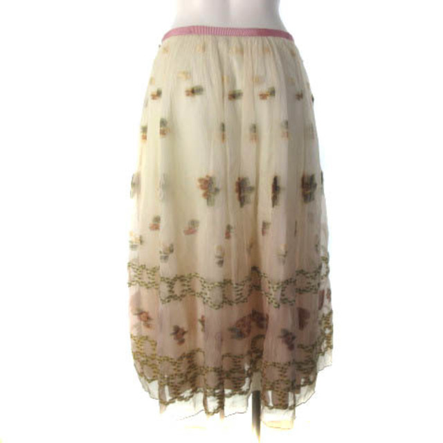Lois CRAYON(ロイスクレヨン)のロイスクレヨン ロングスカート フレア 刺繍 花柄 アイボリー ピンク M レディースのスカート(ロングスカート)の商品写真