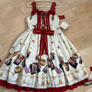 メタモルフォーゼタンドゥフィーユ(metamorphose temps de fille)の新品　メタモルフォーゼ　こい恋　花かるた　あみあげJSk(ひざ丈ワンピース)