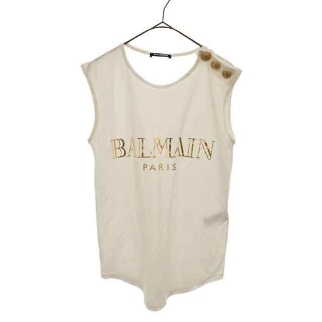 BALMAIN バルマン ロゴプリント ノースリーブTシャツ カットソー 8270 326I ホワイト405センチ肩幅