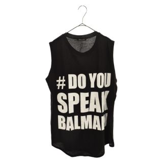 BALMAIN バルマン フロントプリント ノースリーブTシャツ カットソー ブラック495センチ肩幅