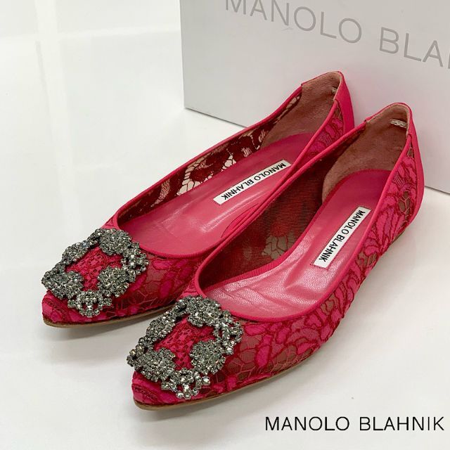 MANOLO BLAHNIK(マノロブラニク)の5033 マノロブラニク ハンギシ ビジュー レース フラットパンプス レディースの靴/シューズ(ハイヒール/パンプス)の商品写真