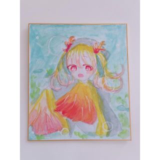 オリジナルイラスト　普月伶 手描きイラスト　絵の具　女の子　イエロー　オレンジ(その他)