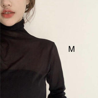 ブラック シースルー トップス　黒　シースルータートルネック　韓国　ファッション(Tシャツ(長袖/七分))