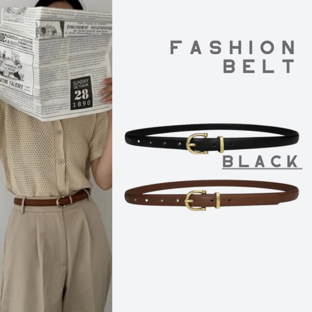 ベーシック バックル ベルト belt 黒 シンプル プチプラ ハイウエスト レディースのファッション小物(ベルト)の商品写真