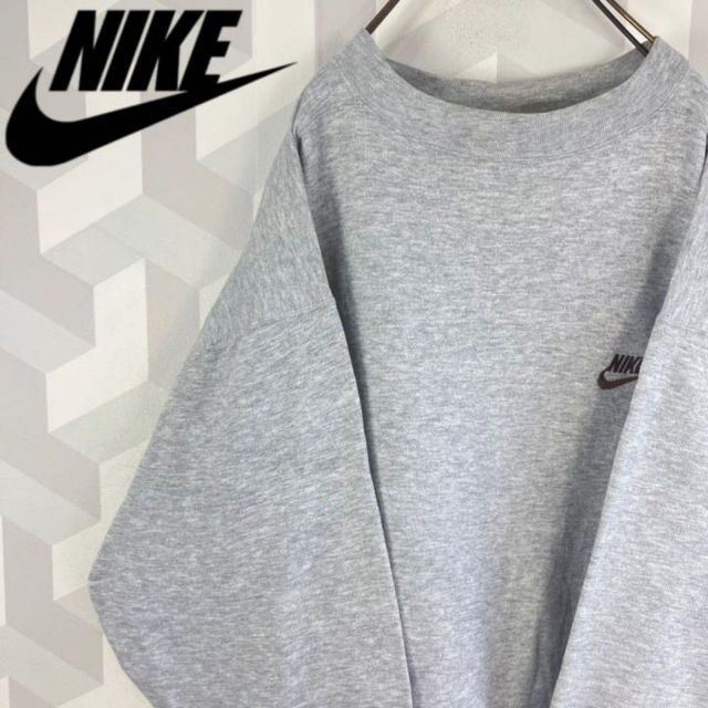 【90s銀タグ】Lサイズ以上茶色刺繍ロゴ スウェットトレーナー グレーnike | フリマアプリ ラクマ