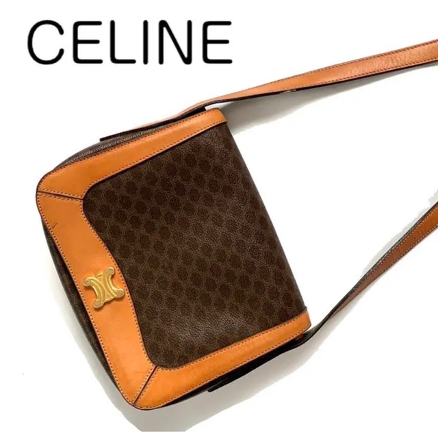 celine - CELINE セリーヌ　ショルダーバッグ　マカダム柄　金具　レザー　PVC 茶系