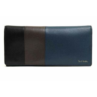 ポールスミス(Paul Smith)のポールスミス／Paul Smith 財布 ウォレット メンズ 男性 男性用レザー 革 本革 ブルー 青  PSC465 ストライプパッチワーク マルチカラー 小銭入れあり シボ革 シュリンクレザー(長財布)