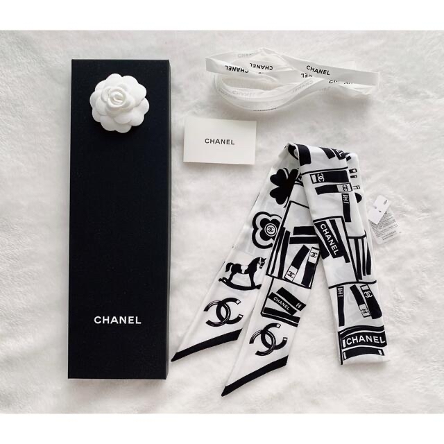 CHANEL 新作スカーフ ヘアバンド シャネル 新品 ココマーク ホワイト-