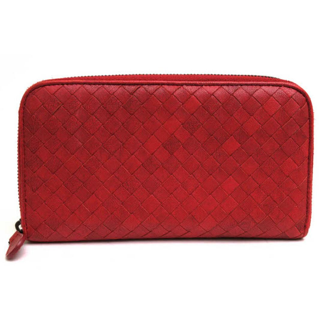 ボッテガヴェネタ／BOTTEGA VENETA 長財布 財布 ウォレット レディース 女性 女性用レザー 革 本革 レッド 赤  小銭入れあり メッシュ・イントレチャート ラウンドジップ ラウンドファスナー